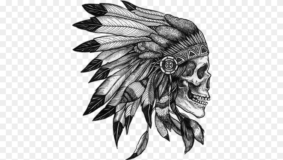 Skull Native Americannative Indian Feather Draw Tattoo Indian Chief Tattoo, Art, Drawing, Animal, Bird Png