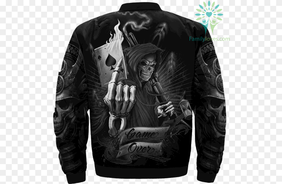 Skull Of Game Over Print Jacket Tag Familyloves Grim Reaper Ace Card, Clothing, Coat, Skin, Person Png