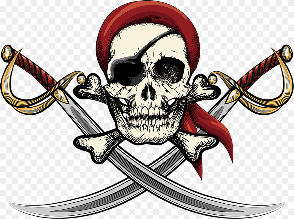Skull Piracy Wall Decal Clip Art Illustration, Sword, Weapon, Face, Head Png Image