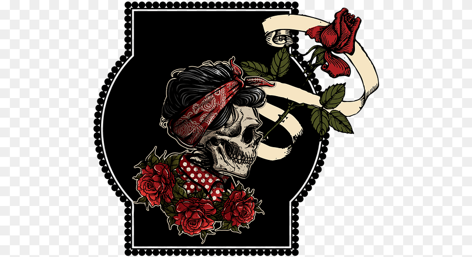 Skull Rose Fantasy Dark Flowers Black Red Rose Tengkorak, Graphics, Art, Plant, Flower Free Png Download