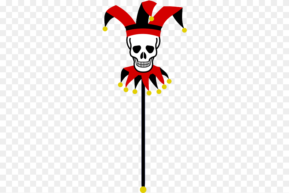 Skull Stick Bells Black Fool Jester Puppet Red Skull And Crossbones, Face, Head, Person Png Image