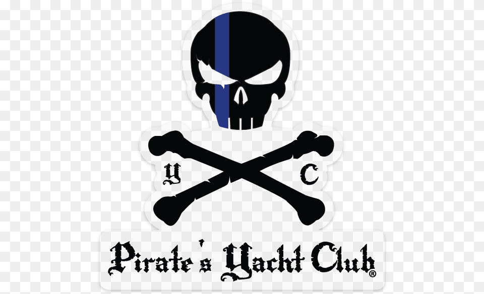 Skull U0026 Crossbones Blue Line Sticker Black Clear 6x6 Pirate, Stencil, Baby, Person, Head Free Png