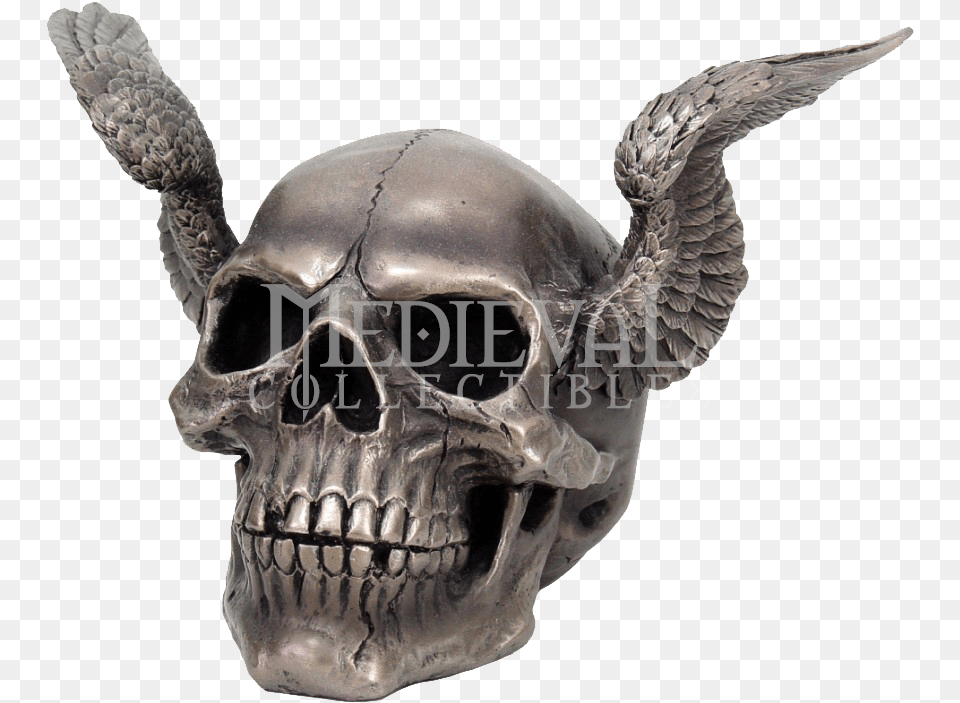 Skull With Angel Wings Skull Head Statue Cold Cast, Animal, Bird, Accessories Free Png Download