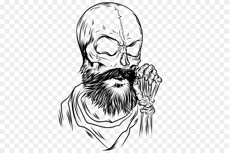 Skull With Beard Illustration Skull Beard Skelleton, Art, Drawing, Person, Head Png Image