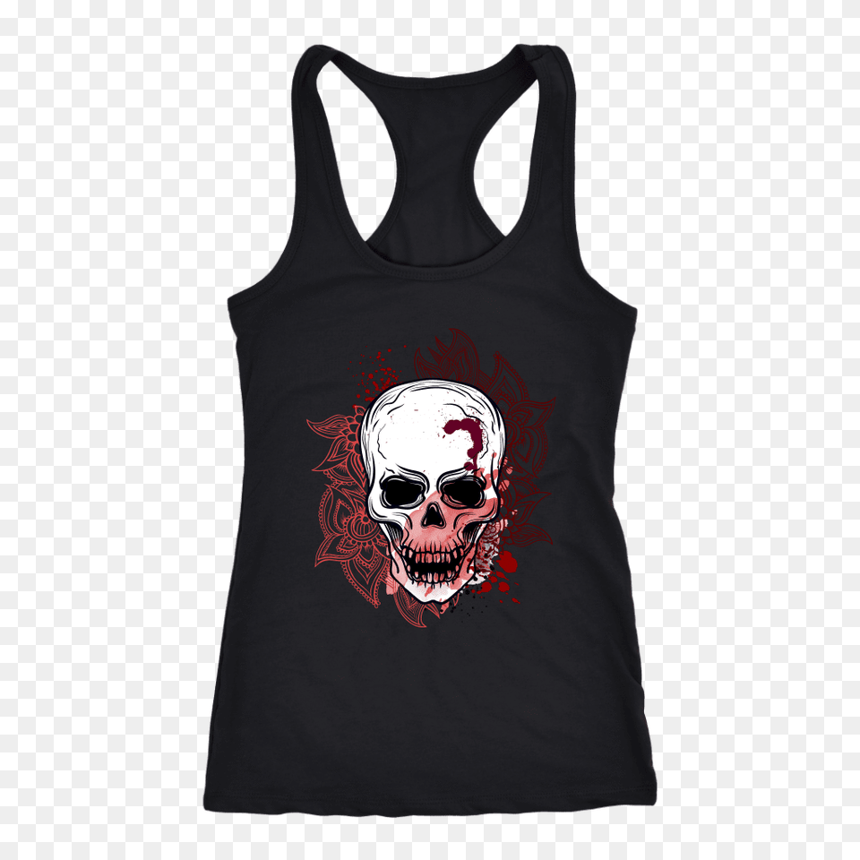 Skull With Blood Splatter Flowers Tanks Skull Obsession, Clothing, Tank Top, T-shirt, Adult Free Png Download