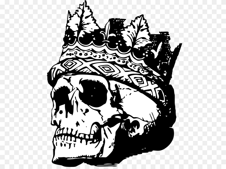 Skull With Crown Transparent, Stencil, Art, Accessories, Drawing Free Png Download