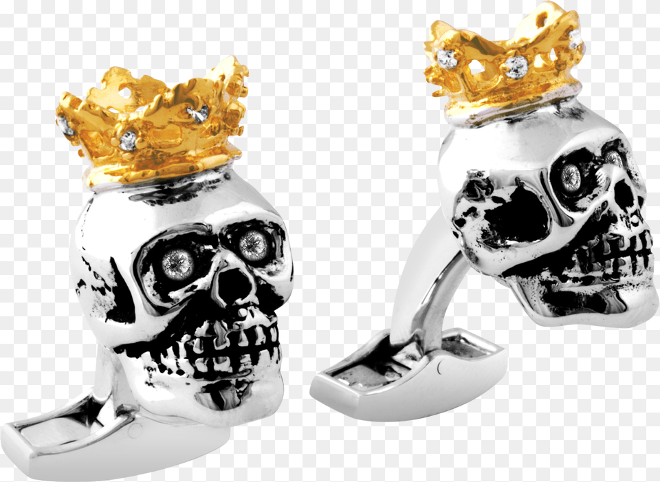 Skull With Real Yellow Gold Plated Crown Cufflink, Accessories, Jewelry, Figurine, Cream Png Image