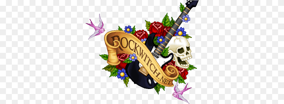 Skull With Red And Blue Flowers Guitar Tattoo Dragon Color Tattoos Color, Art, Graphics, Dynamite, Weapon Png Image