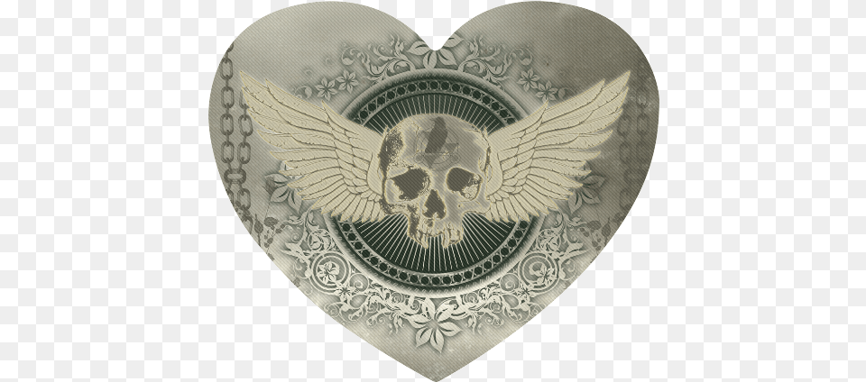 Skull With Wings And Roses On Vintage Background Heart Shaped Emblem, Symbol, Logo, Animal, Bird Free Png Download