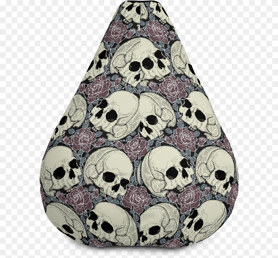 Skulls And Flowers Puffy Bean Bag Chair W Filling, Furniture, Clothing, Hat, Pattern Free Transparent Png