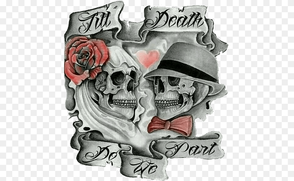 Skulls Couple, Art, Collage, Book, Publication Png Image