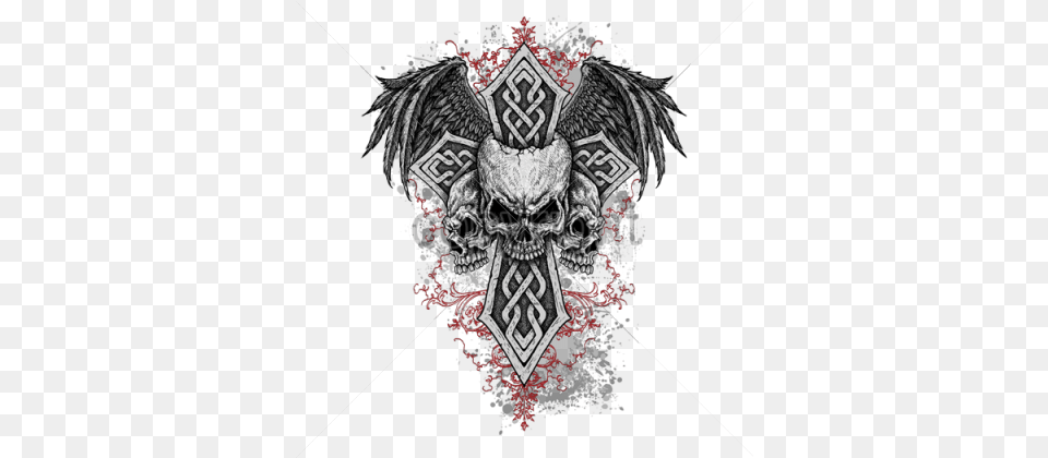 Skulls Cross Wings Skeleton Angry Skull Medieval Death Dealer Cross Wings, Emblem, Symbol, Adult, Bride Png Image