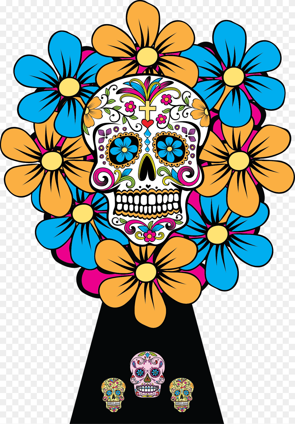 Skulls Of Dia De Los Muertos, Art, Graphics, Flower, Daisy Free Transparent Png