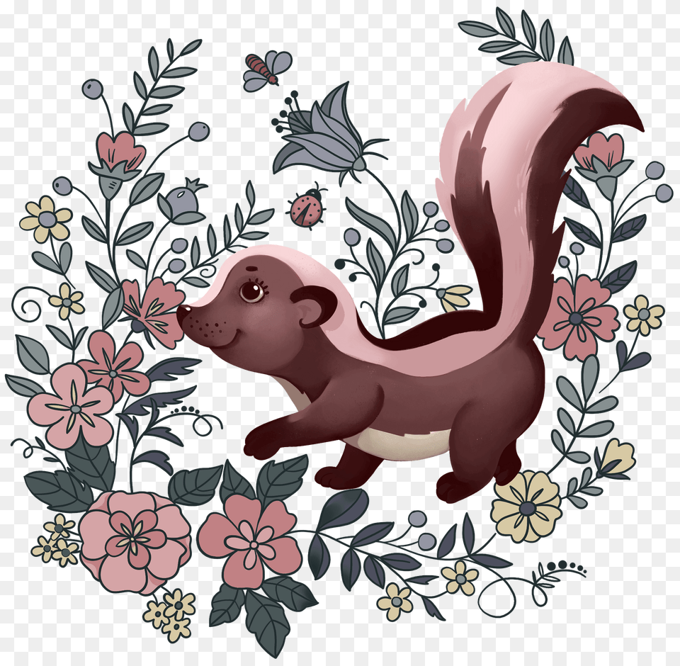 Skunk In Flowers Clipart, Pattern, Animal, Mammal, Wildlife Free Png Download