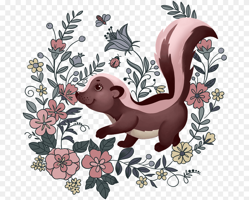 Skunk In Flowers Clipart Transparent Cartoon, Pattern, Art, Floral Design, Graphics Free Png Download
