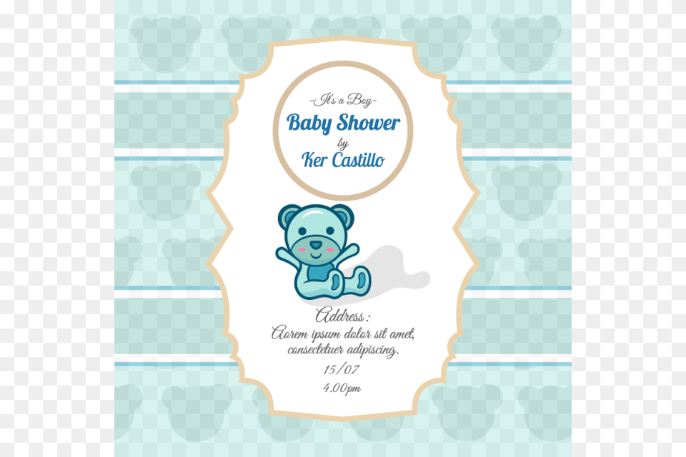 Sky Blue Card For Baby Shower With A Cute Bear Baby Shower, Advertisement, Poster, Animal, Mammal Png Image