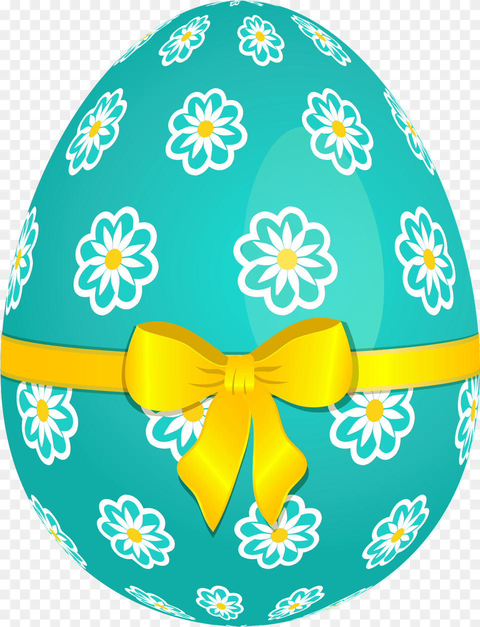 Sky Blue Easter Egg With Flowers And Yellow Bow, Easter Egg, Food Free Png Download