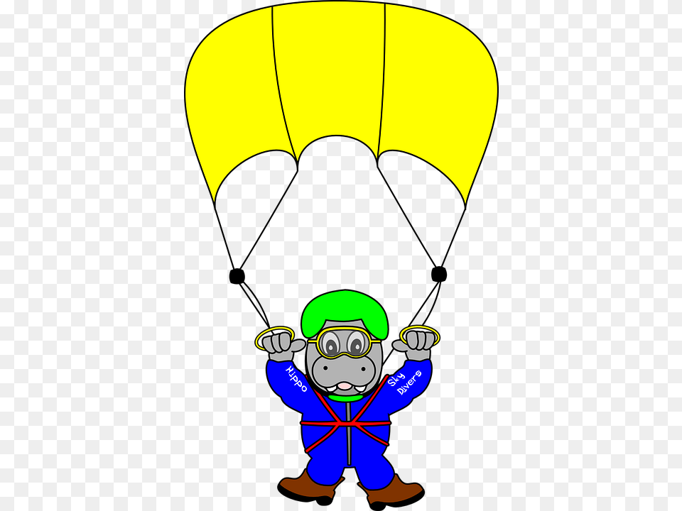 Skydiver Fun Hippo Skydiving Freefall Parachute Gambar Terjun Payung Kartun, Baby, Person, Face, Head Free Png