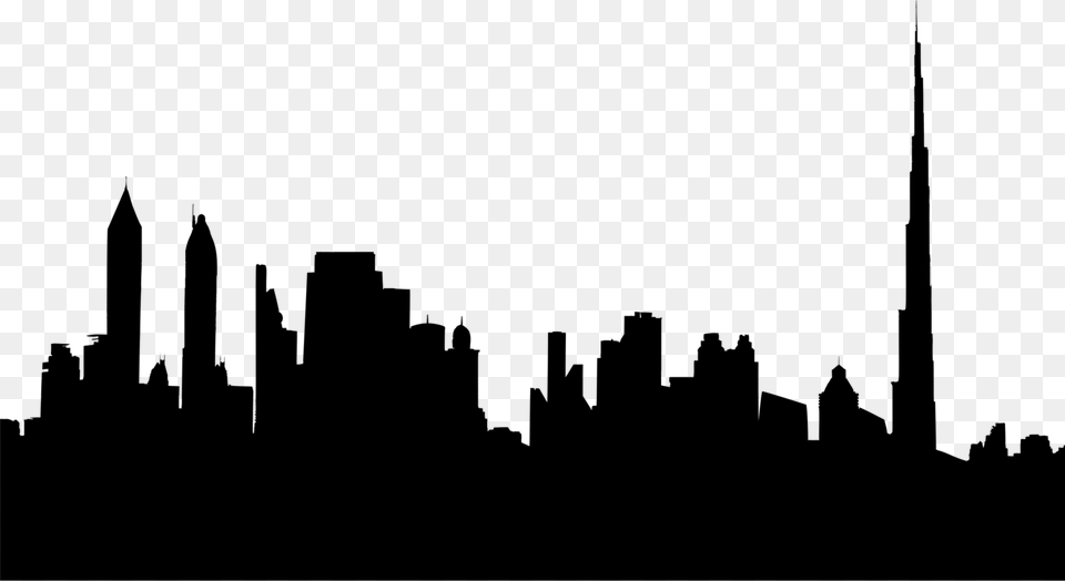 Skyline Silhouette Cityscape Dubai Gray Free Png Download