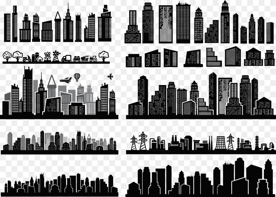 Skyscrapers Silhouette, City, Metropolis, Urban, Architecture Png