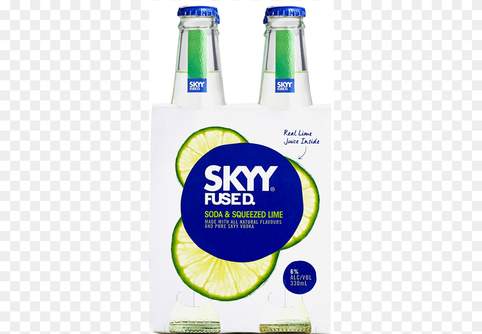 Skyy Vodka Soda Amp Lime 4x 330ml Bottle Pack Fused By Skyy Vodka Soda Amp Squeezed Lime, Citrus Fruit, Food, Fruit, Produce Png Image