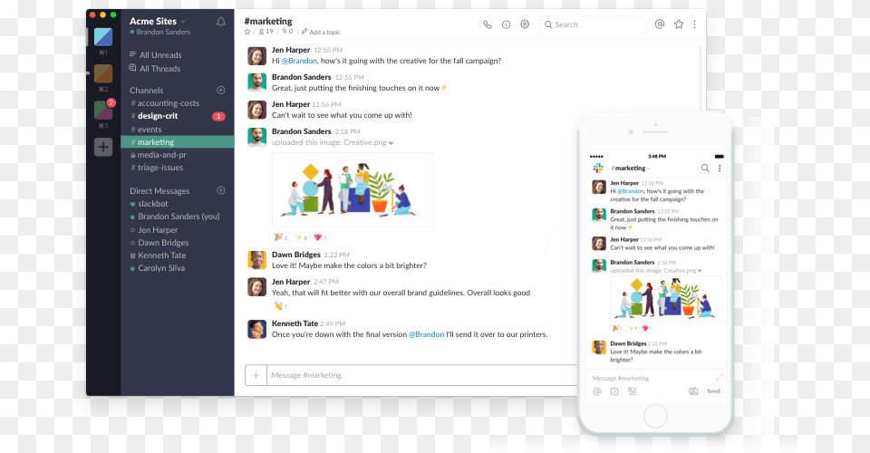 Slack Workspaces Are Available On Your Laptop And Phone Slack Interface, Electronics, Person, Mobile Phone, File Free Transparent Png