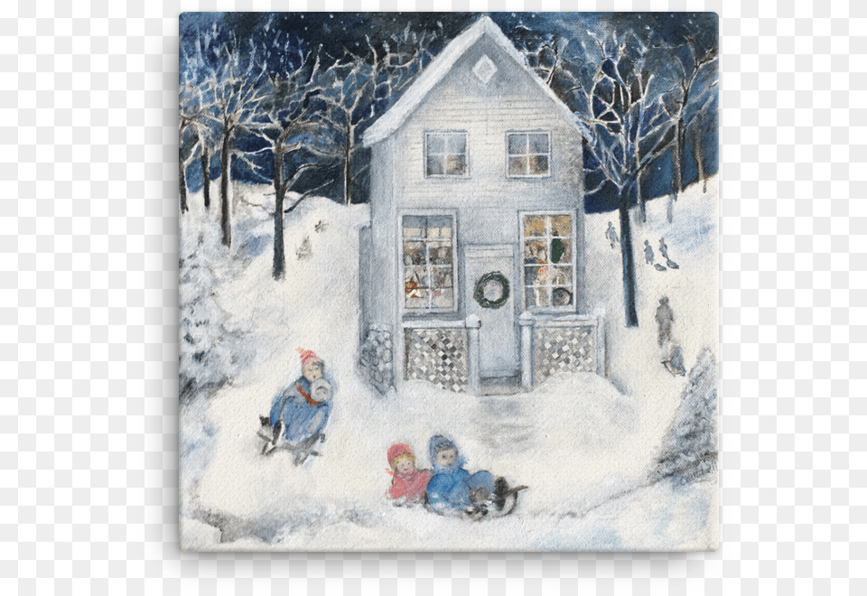 Sledding At Christmas In The 1950 S Canvas Print Picture Frame, Nature, Outdoors, Winter, Person Png