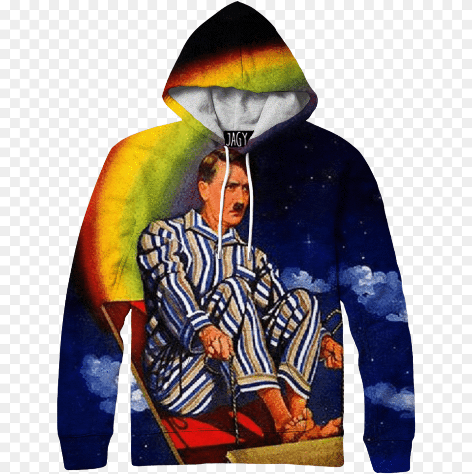 Sledding Hitler Hoodie Hitler Riding A Magic Carpet, Adult, Sweater, Person, Man Png Image