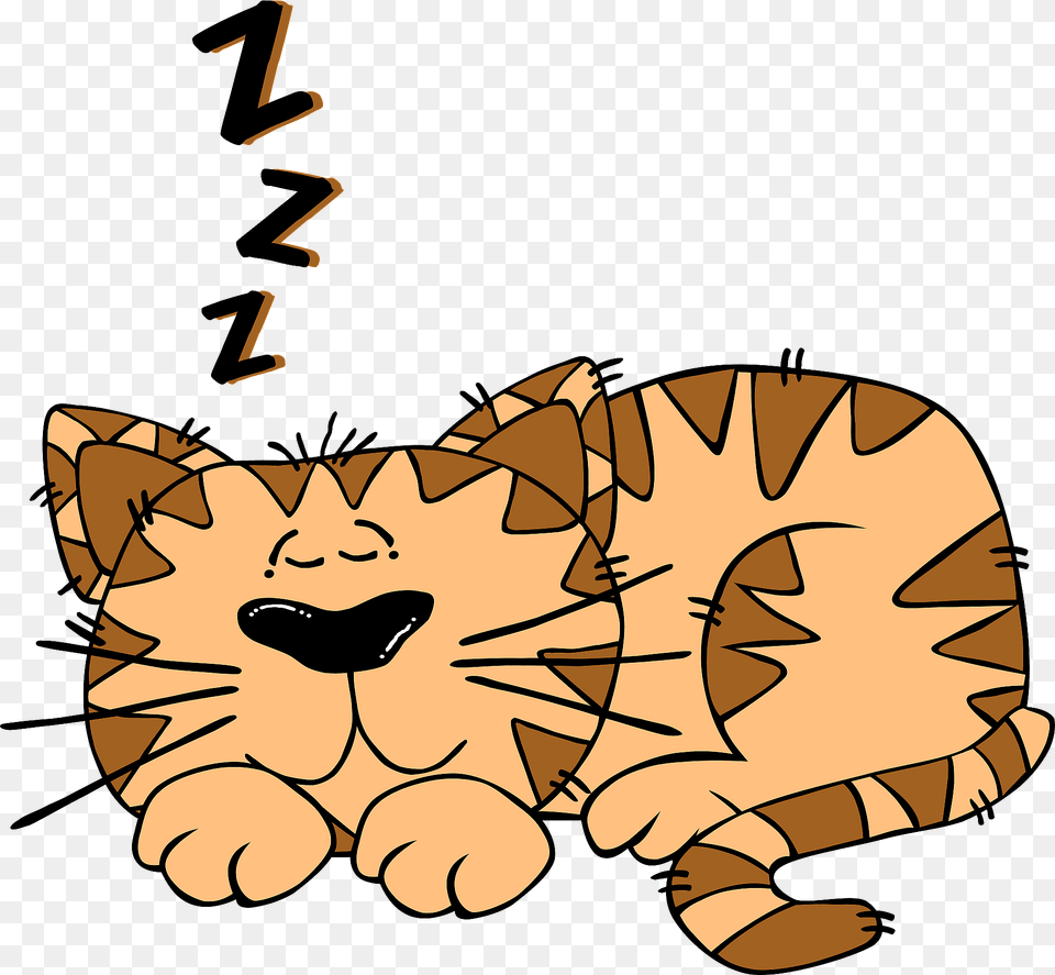 Sleeping Brown Cat Drawing Clipart, Animal Png Image