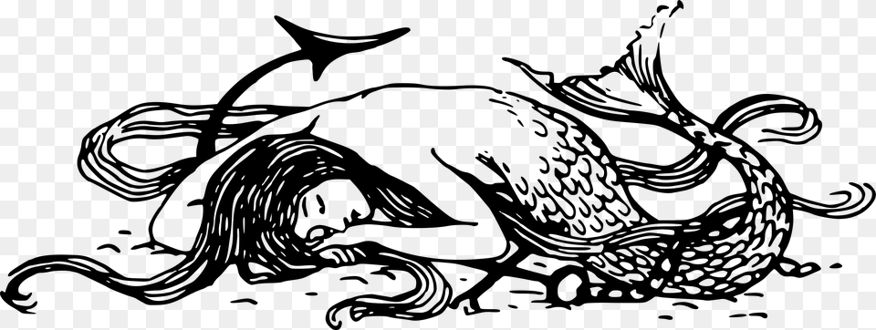 Sleeping Mermaid Clip Arts Black And White Mermaid, Gray Free Png Download