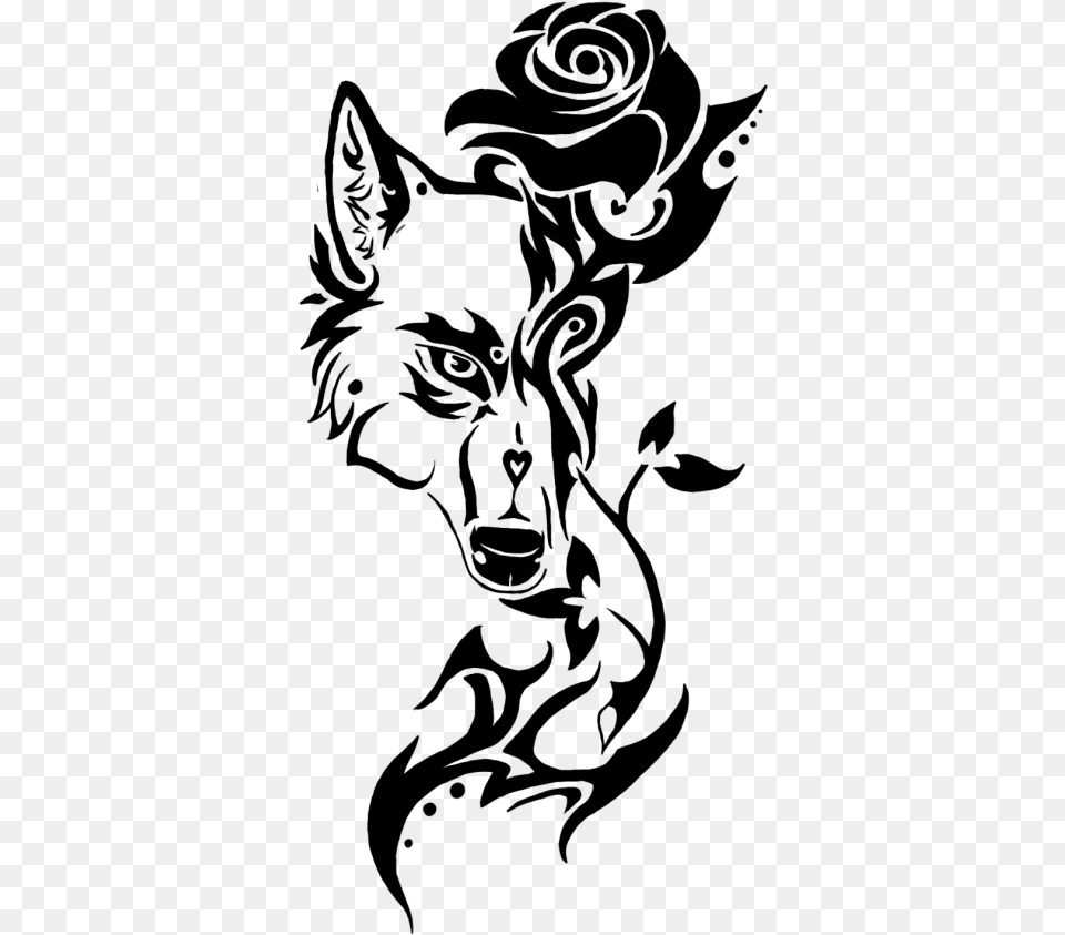 Sleeve Tattoo Drawing Tribal Wolf With Rose, Gray Free Png