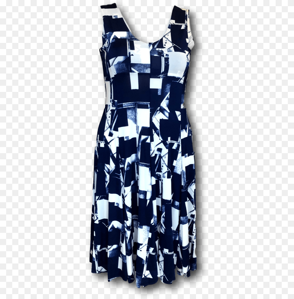 Sleeveless Fit And Flare Dress In Navy And White Day Dress, Clothing, Beachwear, Formal Wear, Coat Png