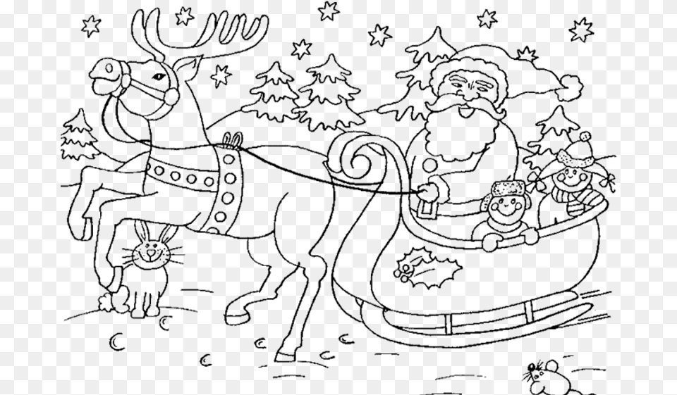 Sleigh Clipart Christmas Ride Christmas Santa Coloring Pages, Art, Doodle, Drawing, Blackboard Free Png