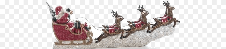 Sleigh Santa Flying Clipart And Reindeer Transparent Chariot, Outdoors, Nature, Animal, Mammal Free Png