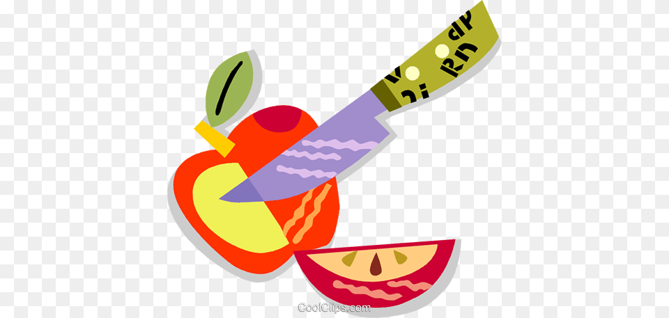 Sliced Apple With Knife Royalty Vector Clip Art Illustration, Food, Fruit, Plant, Produce Free Png Download