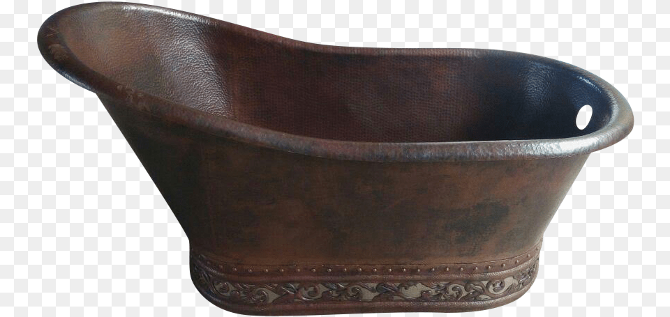 Slipper Copper Bathtub With Scroll Design Leather, Bathing, Person, Tub Png Image