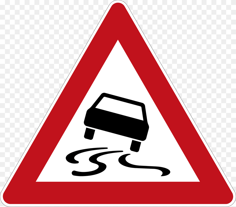 Slipperiness When Road Is Wet Or Dirty Clipart, Sign, Symbol, Road Sign Free Transparent Png