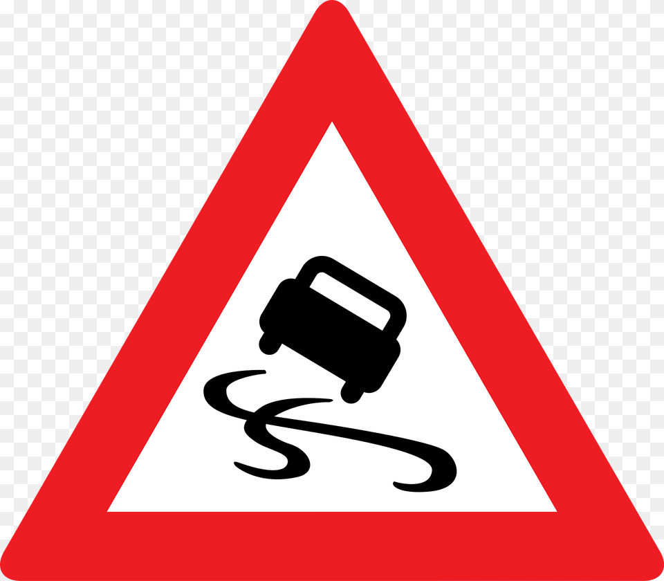 Slippery Road Surface Sign In Austria Clipart, Symbol, Road Sign, Dynamite, Weapon Free Png