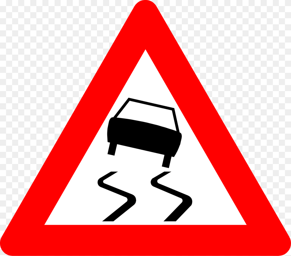 Slippery Road Surface Sign In Belgium Clipart, Symbol, Road Sign, Dynamite, Weapon Png