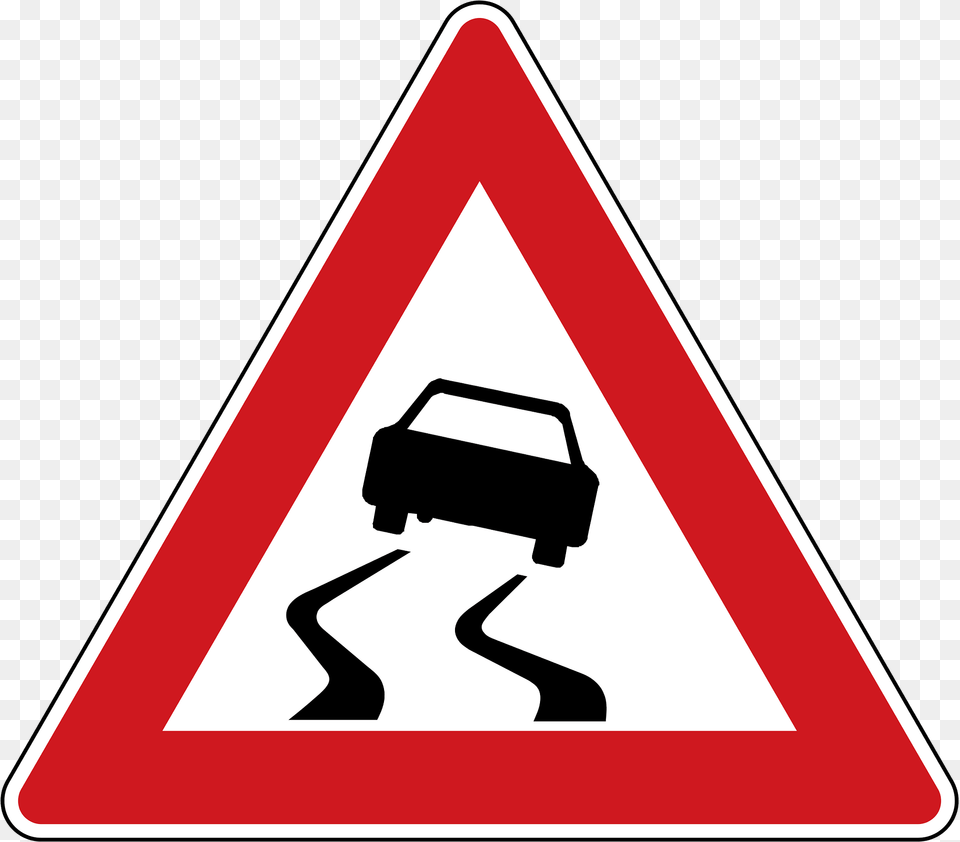 Slippery Road Surface Sign In Czech Republic Clipart, Symbol, Road Sign, Car, Transportation Png Image