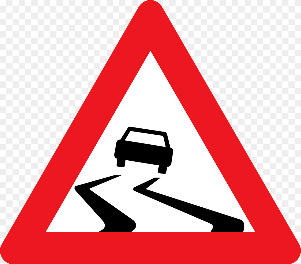 Slippery Road Surface Sign In Denmark Clipart, Symbol, Road Sign Free Png