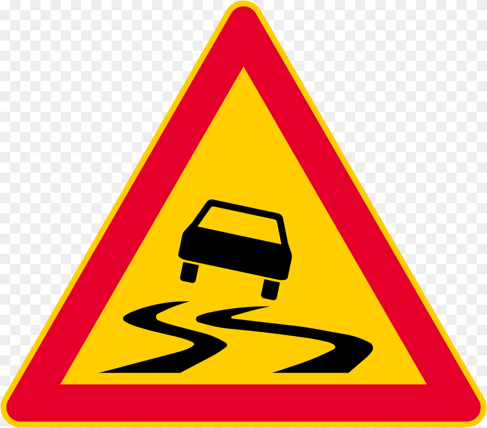 Slippery Road Surface Sign In Finland Clipart, Symbol, Road Sign Png