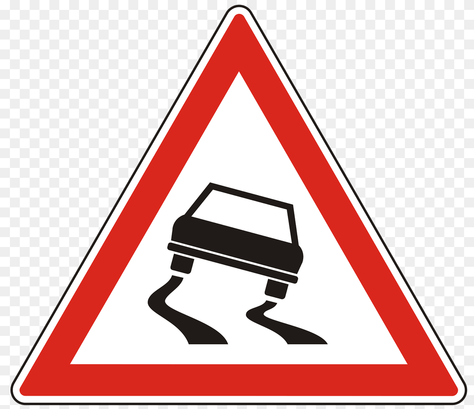 Slippery Road Surface Sign In Hungary Clipart, Symbol, Road Sign Png