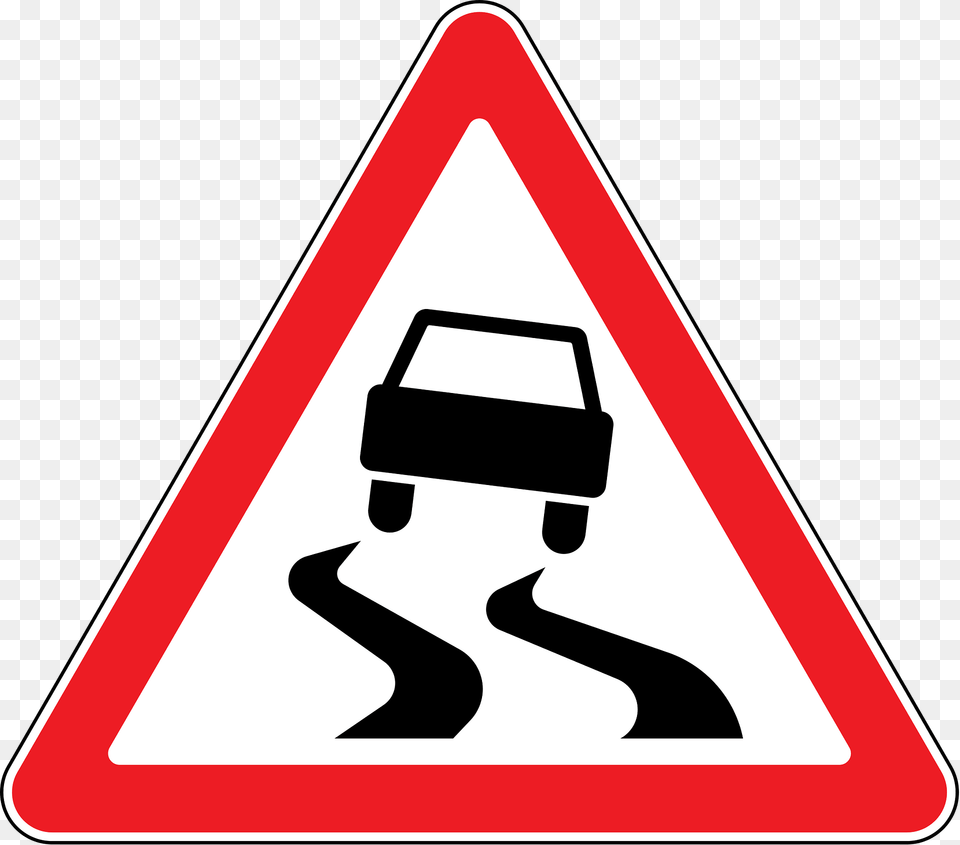 Slippery Road Surface Sign In Moldova Clipart, Symbol, Road Sign Png Image