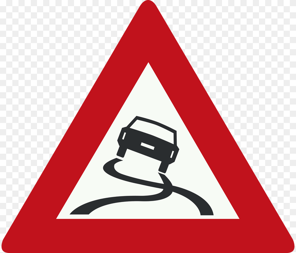 Slippery Road Surface Sign In Netherlands Clipart, Symbol, Road Sign, Rocket, Weapon Free Png