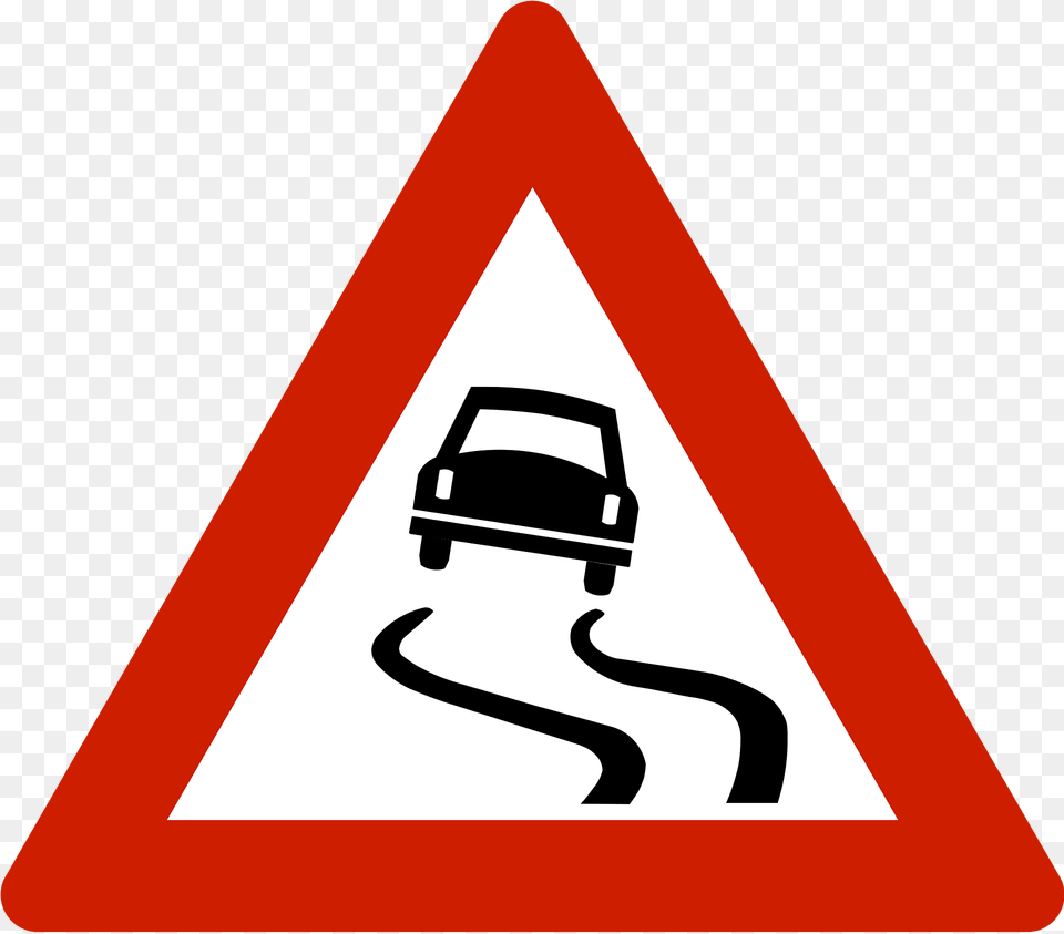 Slippery Road Surface Sign In Norway Clipart, Symbol, Road Sign, Car, Transportation Free Transparent Png
