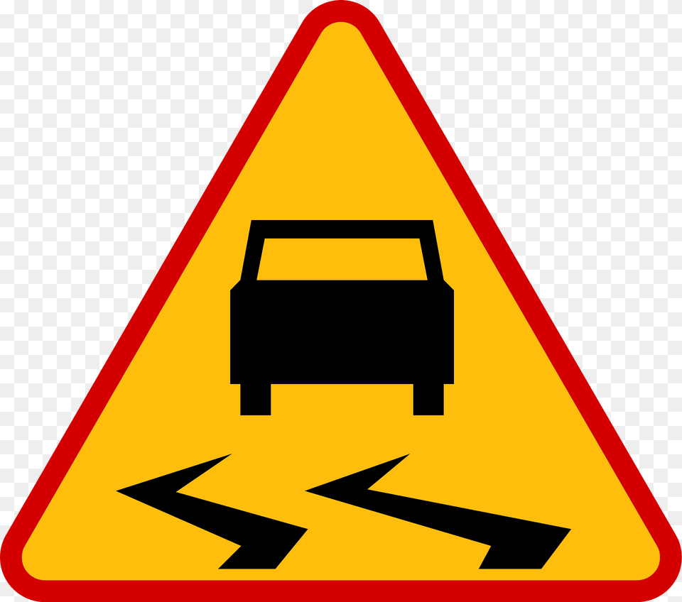 Slippery Road Surface Sign In Poland Clipart, Symbol, Road Sign Free Png