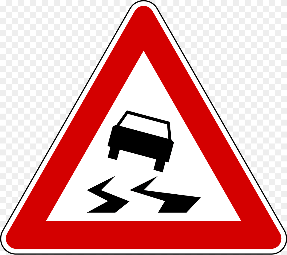 Slippery Road Surface Sign In Slovenia Clipart, Symbol, Road Sign Png Image