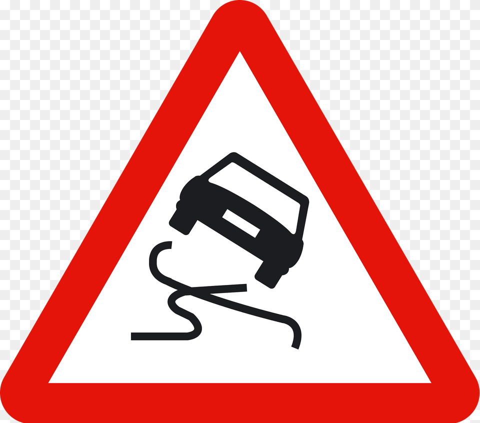 Slippery Road Surface Sign In Spain Clipart, Symbol, Road Sign, Dynamite, Weapon Png