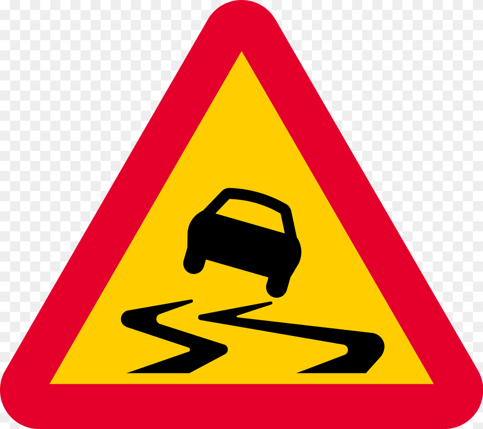 Slippery Road Surface Sign In Sweden Clipart, Symbol, Road Sign, Dynamite, Weapon Free Png